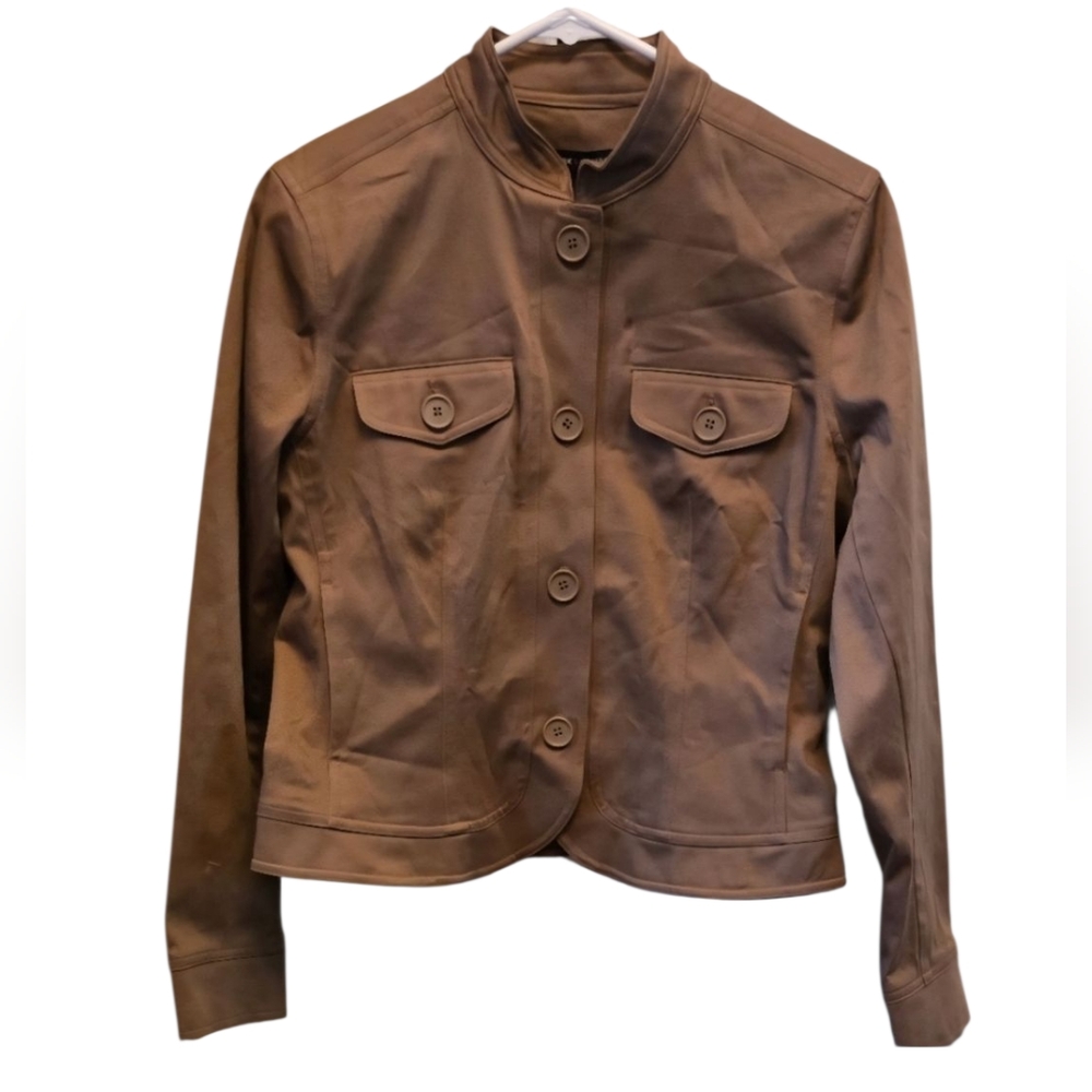 New York & Company Women's Y2k Brown Military Field Jacket Button Up